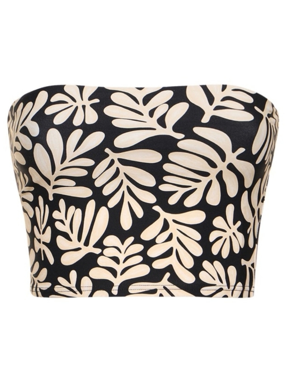 WeWoreWhat Black White Floral Safari Leaves Cropped Strapless Tube Top Small NWT - Picture 3 of 6